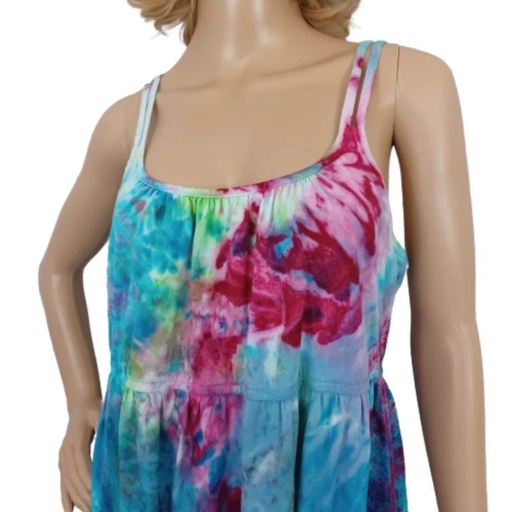 Dharma Trading Co Tie Dye Multicolor Summer Casual Sleeveless Maxi Dress Large